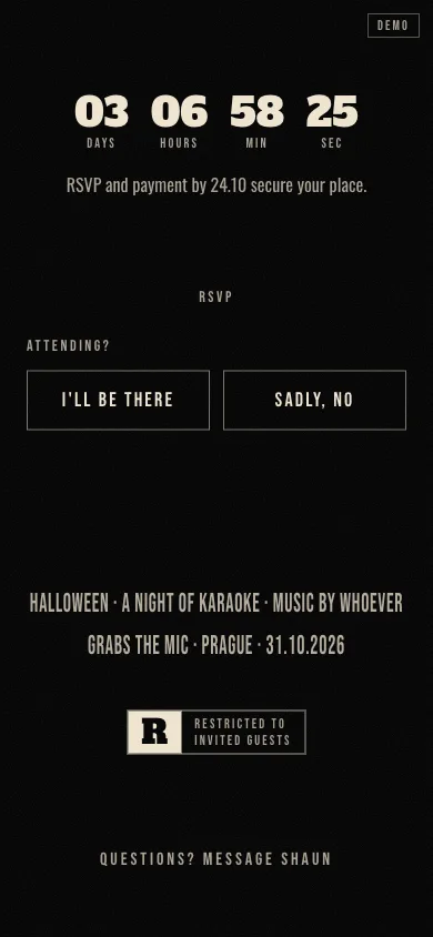 RSVP with I'll be there and Sadly, no buttons side by side